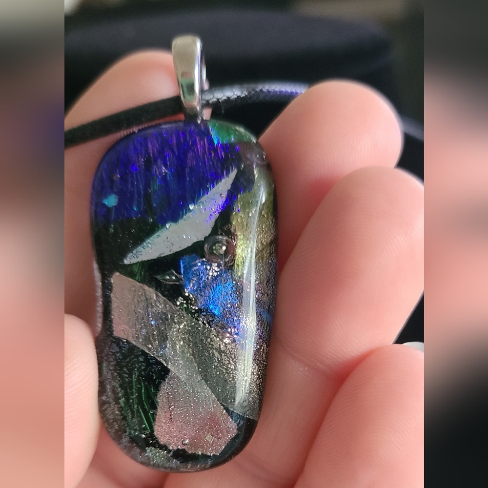 Multicolor Dichroic Glass Pendant Necklace - Picture 3 of 6